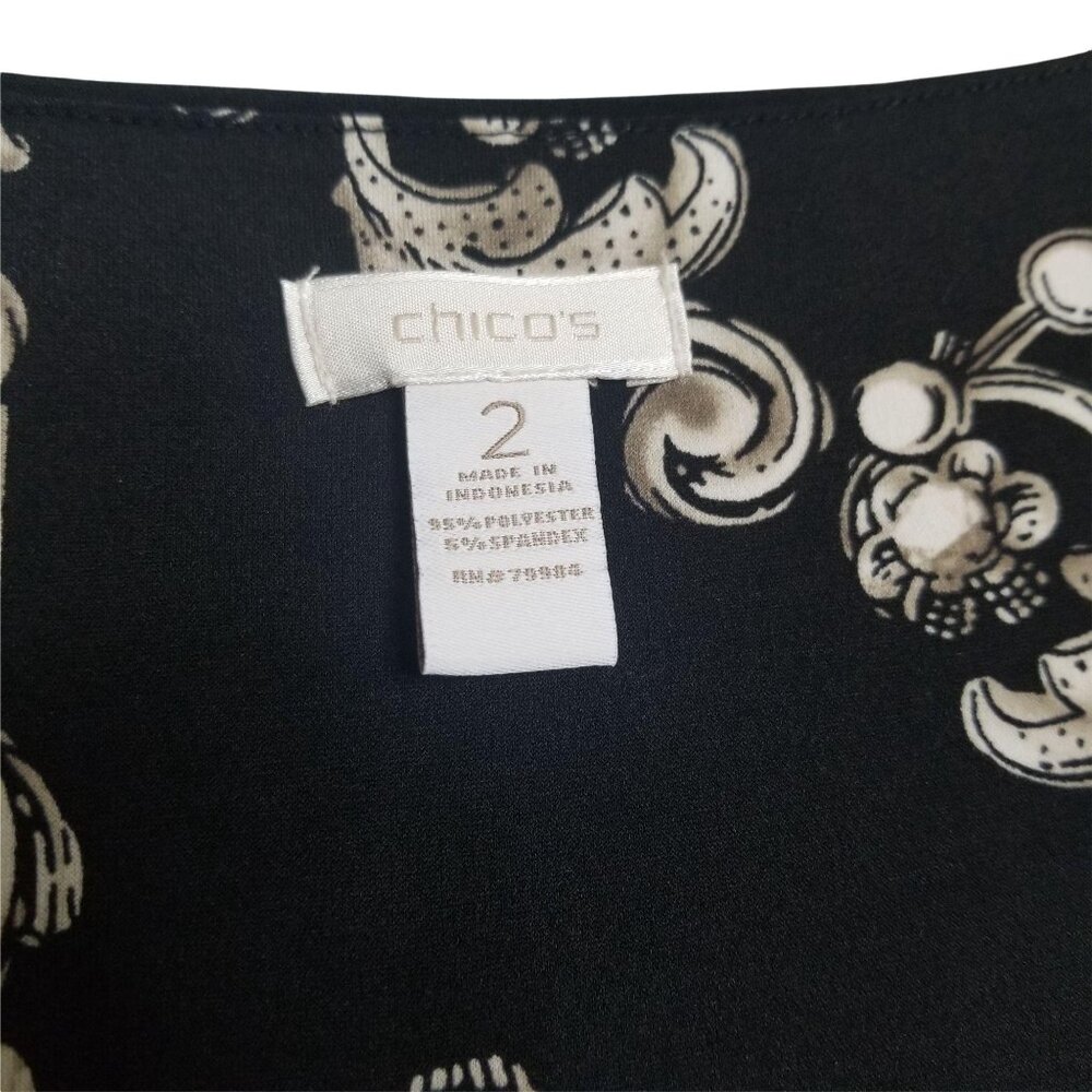 Chico's 2 Size L Blouse Draped Cowl Floral Jewel Print Stretch Pullover Shirt - Picture 6 of 6